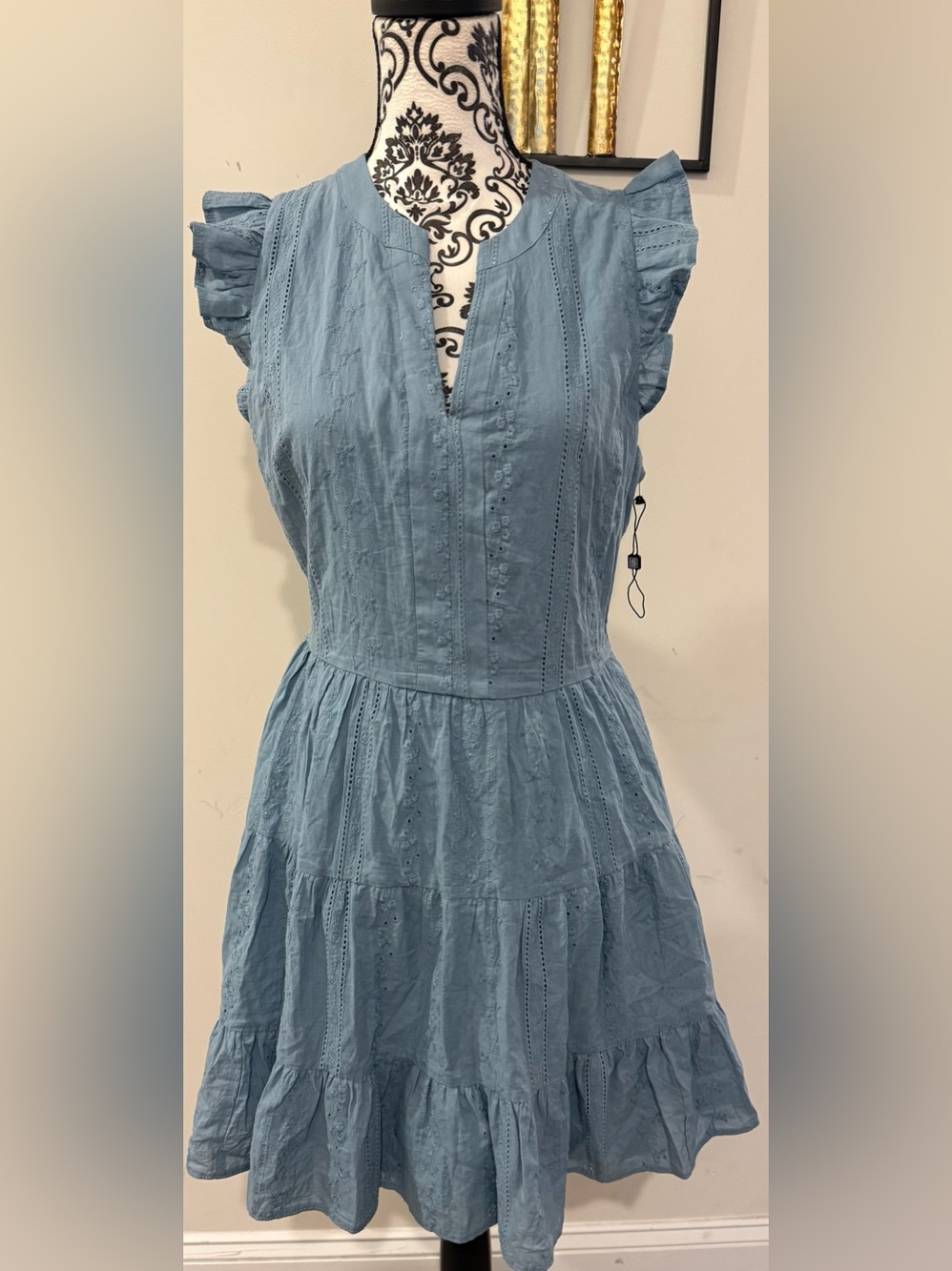 Laundry By Shelli Segal Blue Eyelet Tiered Midi Dress